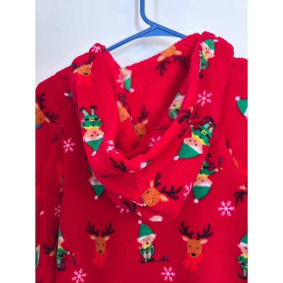 Fleece Hooded Christmas Bodysuit Mens L Red Elf Reindeer Print Family PJs Macys - Picture 4 of 7